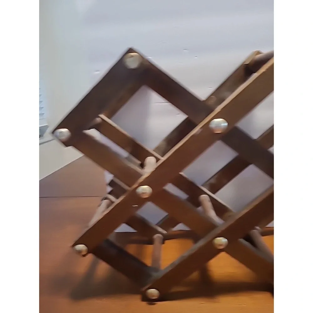 Vintage Wooden‎ Accordion Folding Wine Rack With Decorative Brass Studs